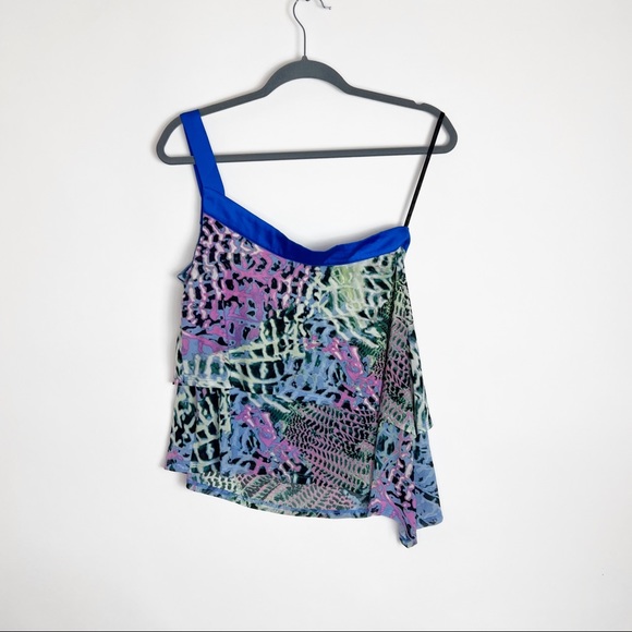 Bebe Y2K Mesh One Shoulder Animal Print Top Small - Picture 2 of 8